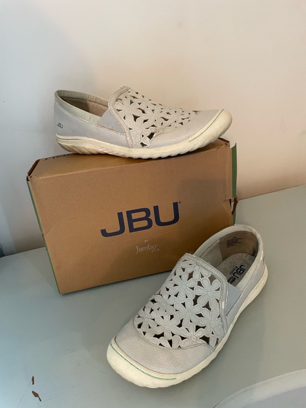 JBU Women's Slip-On Perforated Casual Moccasins - Light Gray
